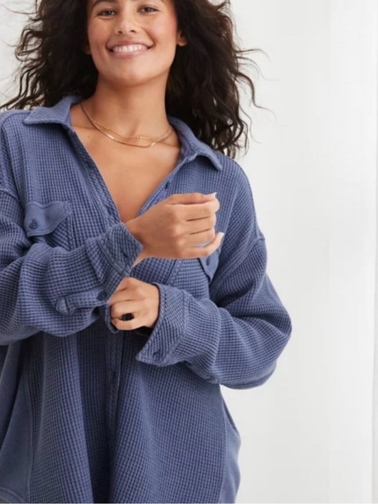 aerie Tops - Aerie Lumberjane Anytime Fave Waffle Shirt Textured Button Down Black Large